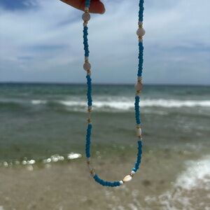Blue and White Beaded Necklace and Bracelet